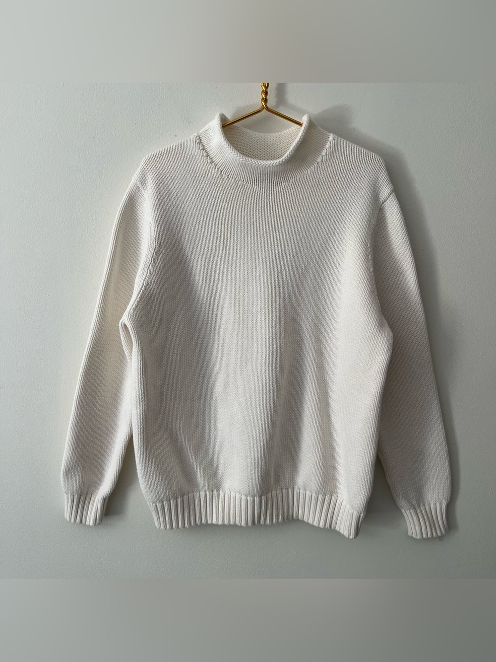 Lands’ End Ivory Roll-neck 100% Cotton Men’s Unisex Chunky Oversize Sweater XL